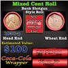 Image 1 : Mixed small cents 1c orig shotgun roll, 1935-p Lincoln Cent, Wheat Cent other end, Coca Cola Wrapper