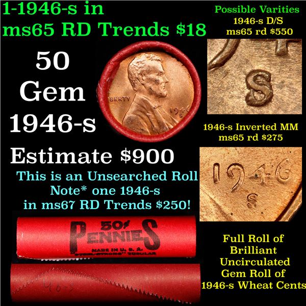 ***Auction Highlight*** Ultra Rare BU Shotgun Lincoln 1c roll, 1946-s 50 pcs Steel-Strong Wrapper 50