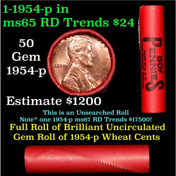 BU Shotgun Lincoln 1c roll, 1954-p 50 pcs Steel-Strong Wrapper 50c