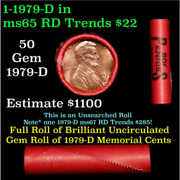 BU Shotgun Lincoln 1c roll, 1979-p 50 pcs Steel-Strong Wrapper 50c