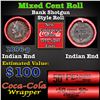 Image 1 : Mixed small cents 1c orig shotgun roll, 1896 Indian Cent, Indian other end, Coca Cola Wrapper