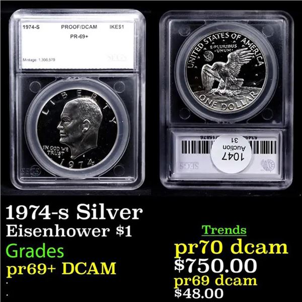 Proof 1974-s Silver Eisenhower Dollar $1 Grades GEM++ Proof Deep Cameo