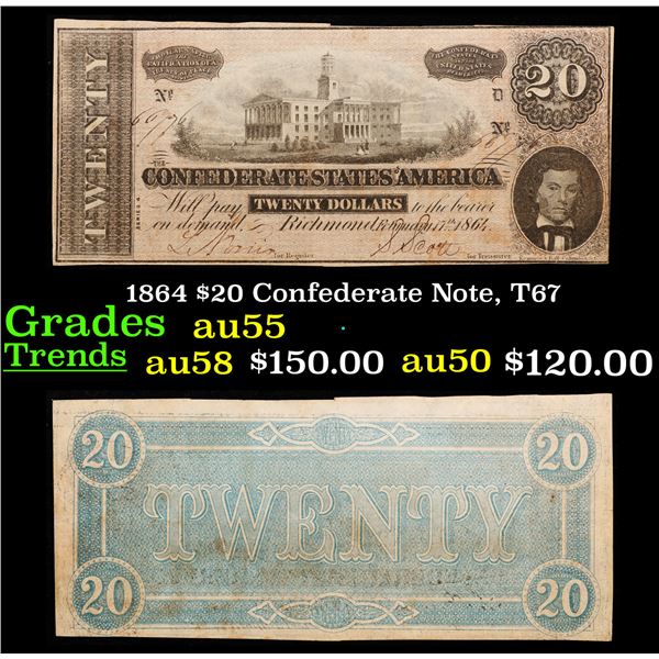 1864 $20 Confederate Note, T67 Grades Choice AU