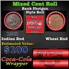 Image 1 : Mixed small cents 1c orig shotgun roll, 1907 Indian Cent, Wheat Cent Other end, Coca Cola Wrapper