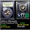 Image 1 : Proof 1992-s Olympic Modern Commem Half Dollar 50c Graded GEM++ Proof Deep Cameo By USCG