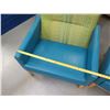 Image 8 : Qty 2 Wooden Armchairs w/ Blue Upholstery & Green Design Back 30"x26"x30"H