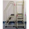 Image 1 : Qty 2 Gillis 3-Tier Rolling Ladders w/ Handrails 16"x24"x32"H (stairs) 63"H (top)