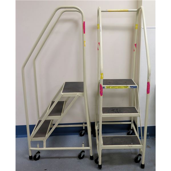 Qty 2 Gillis 3-Tier Rolling Ladders w/ Handrails 16"x24"x32"H (stairs ...