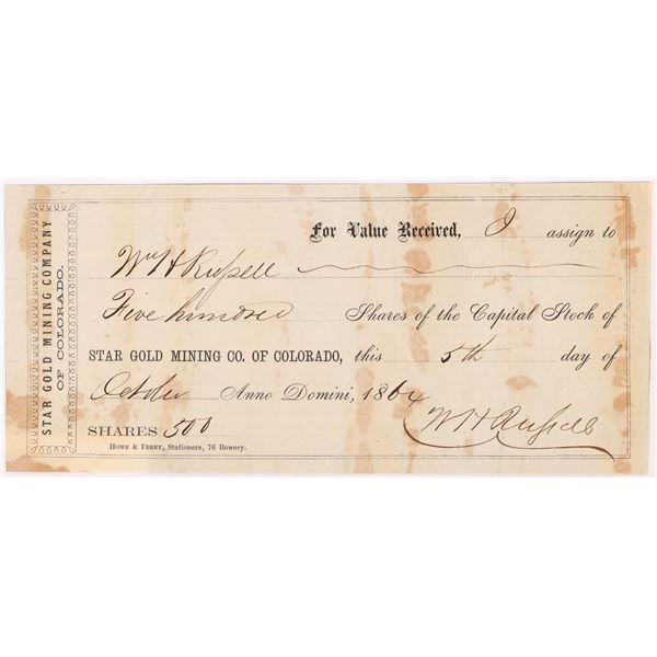 Pony Express Founder, WH Russell Autographed Mining Stock  [157585]