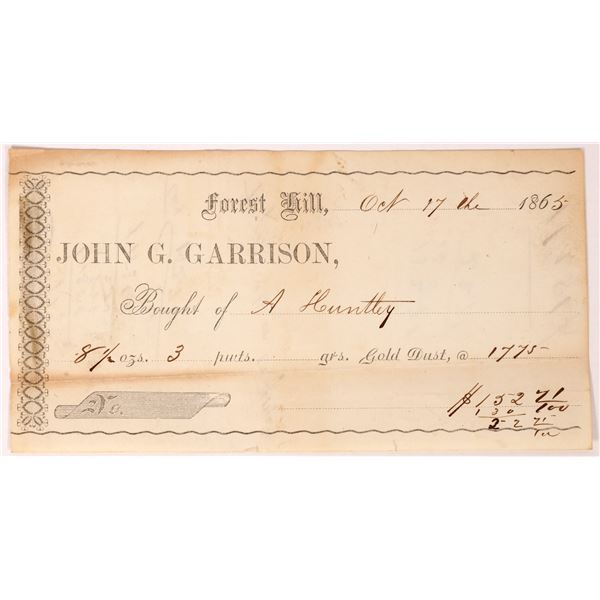 John G. Garrison - Gold Dust Receipt, A. Huntley  [169272]