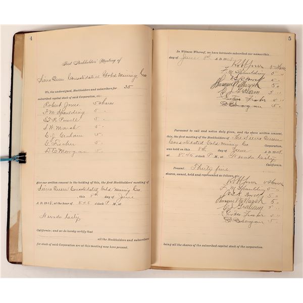 Sierra Queen Gold Mining Minutes Ledger Book, c. 1908-09  [168849]