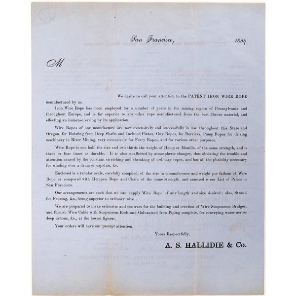 Hallidie & Co Lettersheet, Wire Rope Mfgrs  [142896]