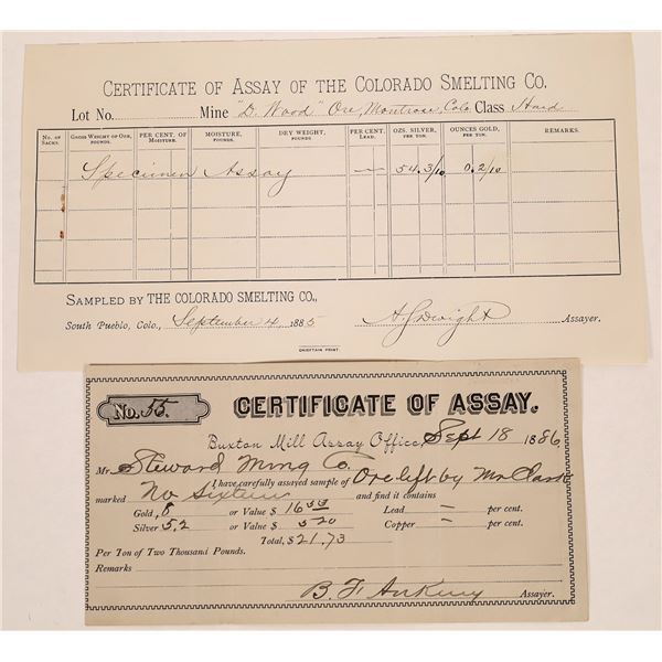 Colorado Assay Receipts -SCARCE (2)  [123634]