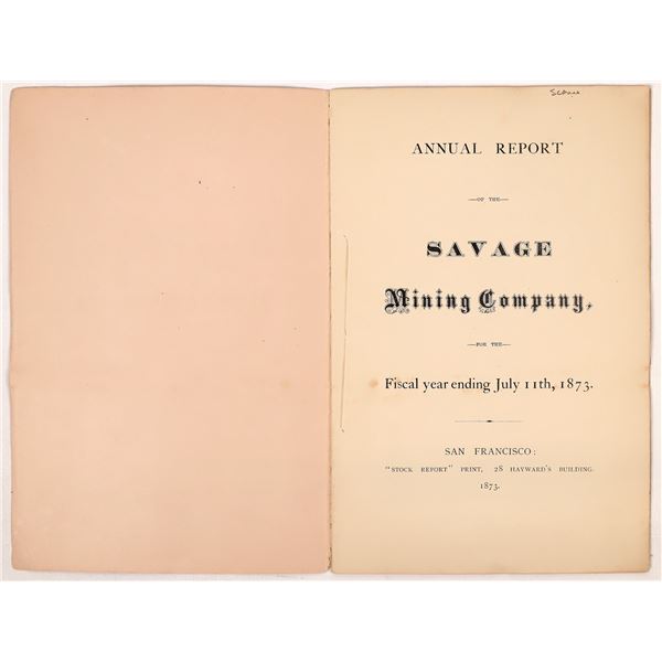 Savage Mining Company Annual Report, Virginia City, Nevada  [164343]