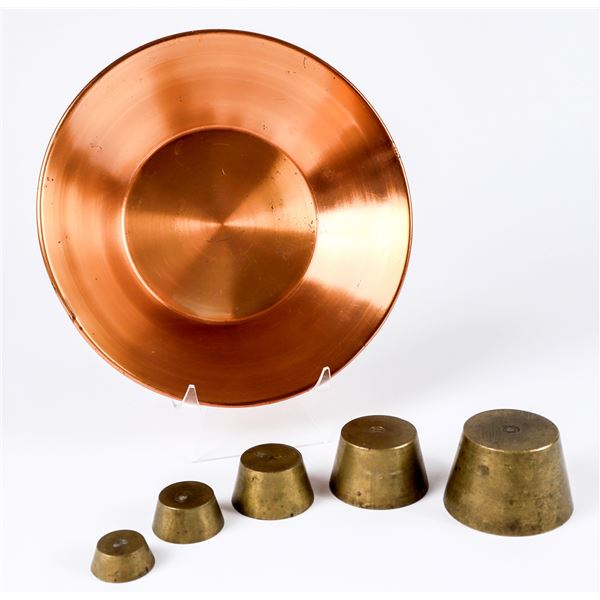 Assayer Nested Brass Weight Set & Souvenir Copper Mining Pan  [168932]