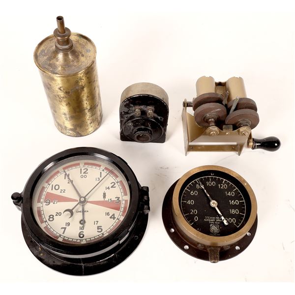 Clock, Steam Gauge & 3 Other Metal Items  [169892]