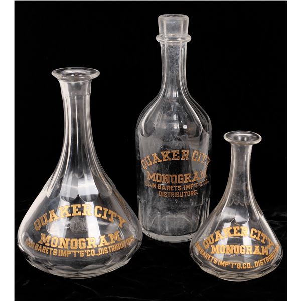 Quaker City Whiskey Decanters, 2, and Back Bar Bottle  [169151]