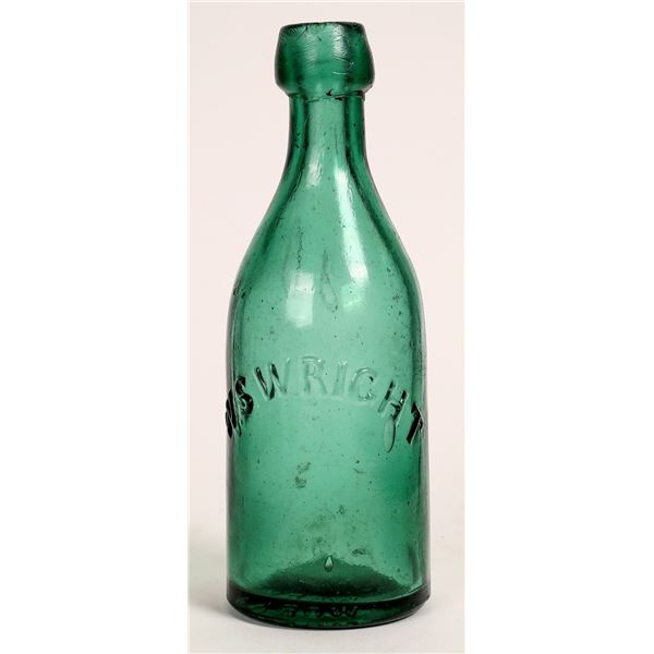 W S Wright Emerald Soda Bottle- RARE!  [168643]