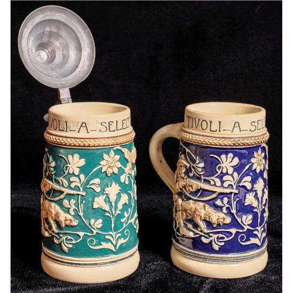 Tivoli Lager Matched Hunting Theme Beer Steins Pair  [170101]