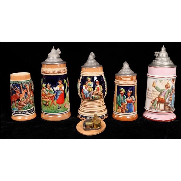 German Vintage Beer Steins, 1 with Music Box  [170112]