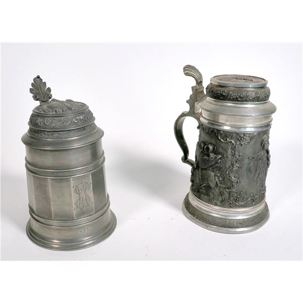 German Style Pewter Beer Steins, 2  [170117]