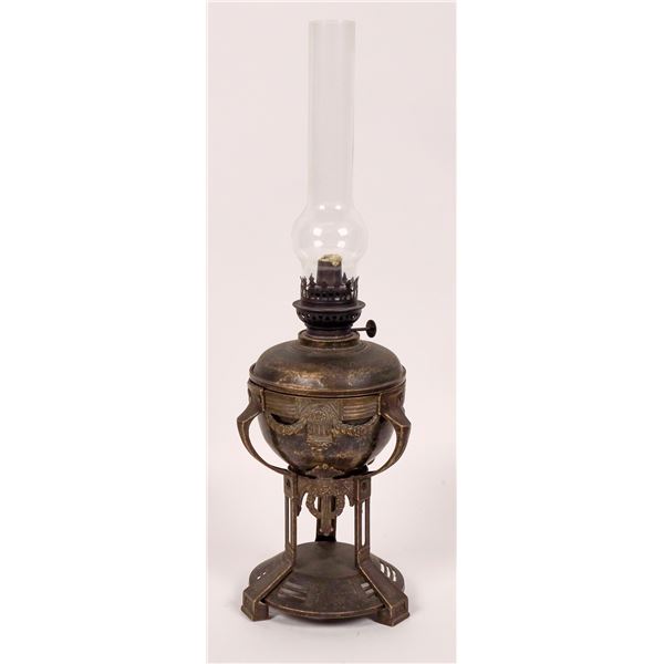 Antique Metal Oil Lamp and Globe  [160649]