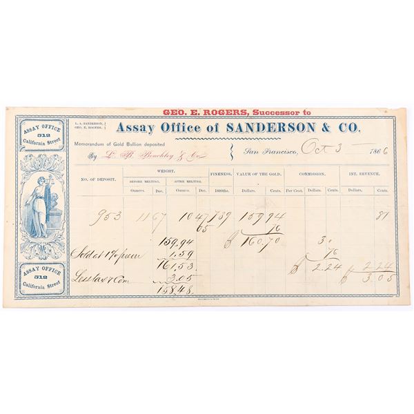 Geo. E. Rogers Assay Office - Gold Receipt, rec'd from L.B. Benchley & Co.  [169264]