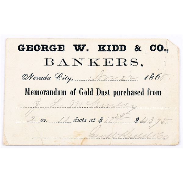 George W. Kidd & Co. - Gold Dust Receipt, rec'd from J.L. McKinney  [169269]