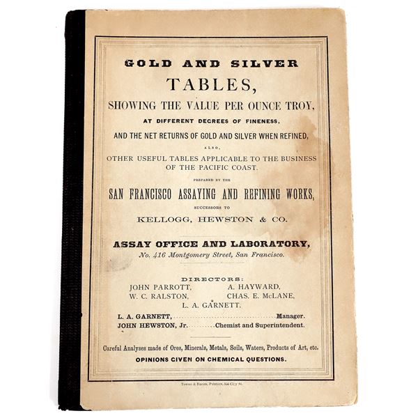 Gold and Silver Tables by San Francisco Assaying and Refining Works, 1867  [158982]