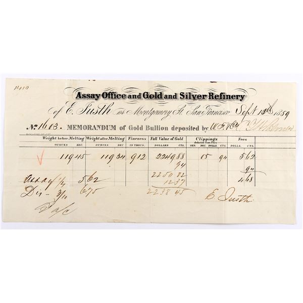 Justh Assay Office - Gold Receipt, rec'd from W.F. c/o C.T.H. Palmer  [169245]