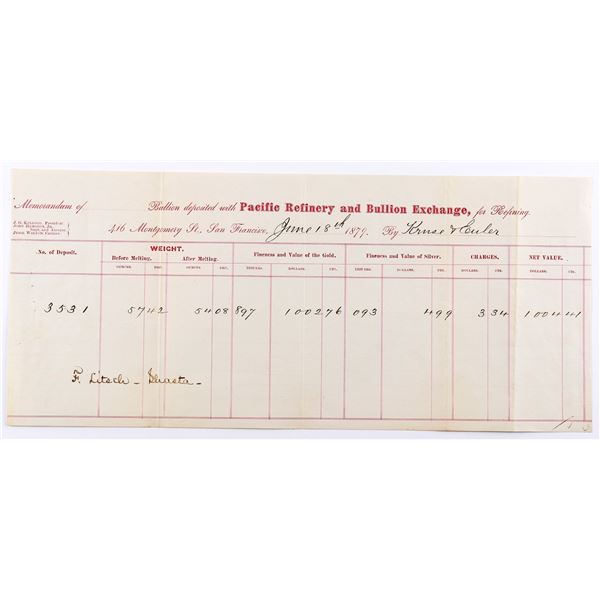 Pacific Refinery & Bullion Exchange - Gold Receipt, rec'd from Krause & Euler, et al.  [169240]