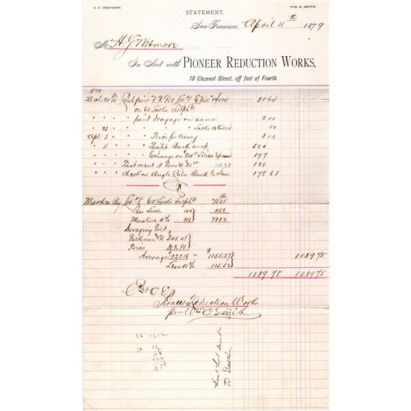 Pioneer Reduction Works - Statement of Account  [163560]