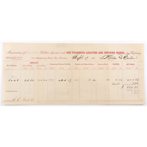 SF Assaying & Refining - Gold Receipt, rec'd from Kruse & Euler, et al.  [169236]