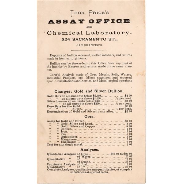 Thomas Price's Assay Office & Chem. Lab. - Business Card  [163562]