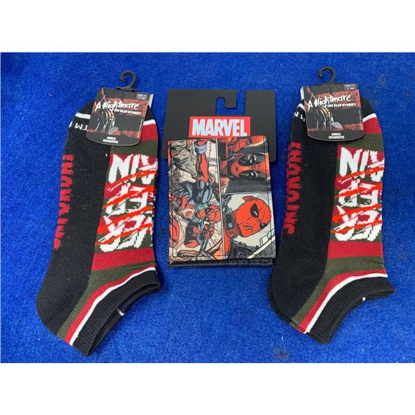 Marvel Velcro Wallet and Nightmare on Elm Street Ankle Socks (ages 17 up)