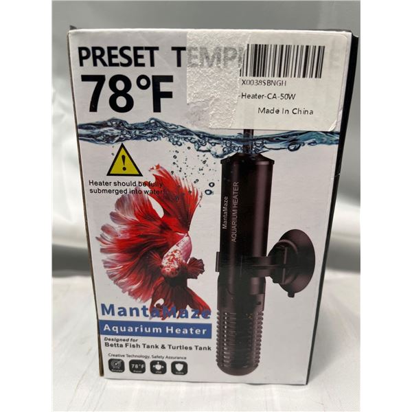 MantaMaze Aquarium Heater- Preset Temp 78 Fahrenheit