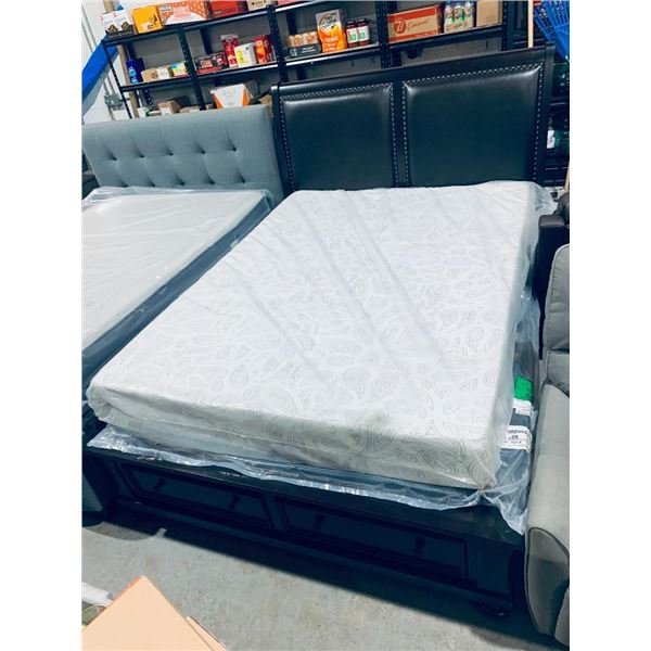 Queen Size Leather Back Solid Wood Captains Bed Frame with 2 drawers - INCLUDES MATTRESS & BOX