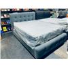 Image 1 : Queen Size grey overstuffed Fabric Bed Frame Set - INCLUDES CASPER MATTRESS & BOX SPRING