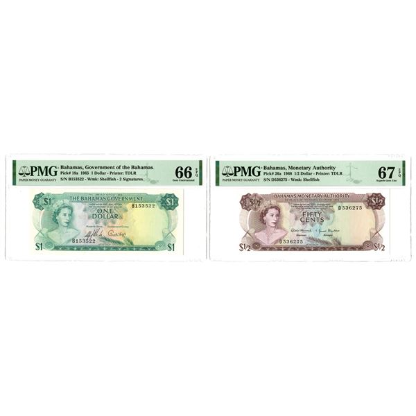 Government of the Bahamas, 1965, and Bahamas Monetary Authority, 1968 Issued Banknote Pair