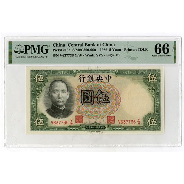 Central Bank of China, 1936, Issued Banknote with Radar Serial Number