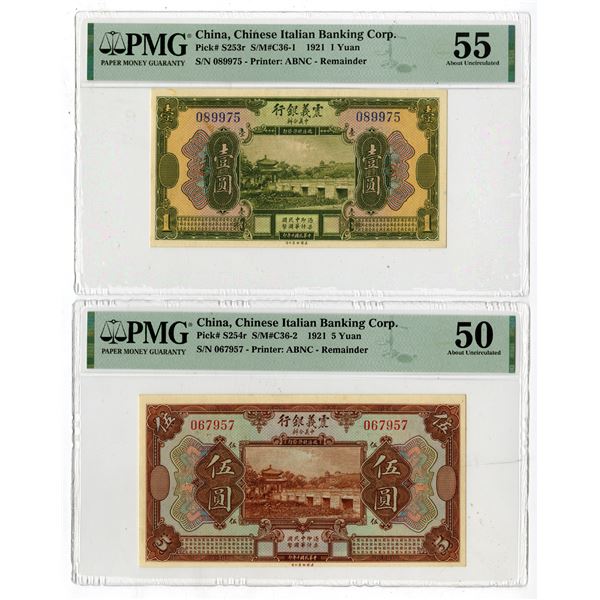 Chinese Italian Banking Corp., 1921, Pair of Issued Banknotes