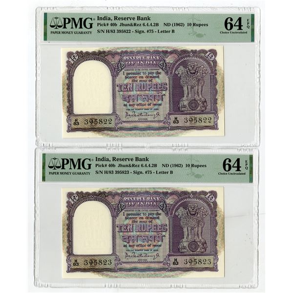 Reserve Bank of India, ND (1962), Sequential Pair of Issued Banknotes