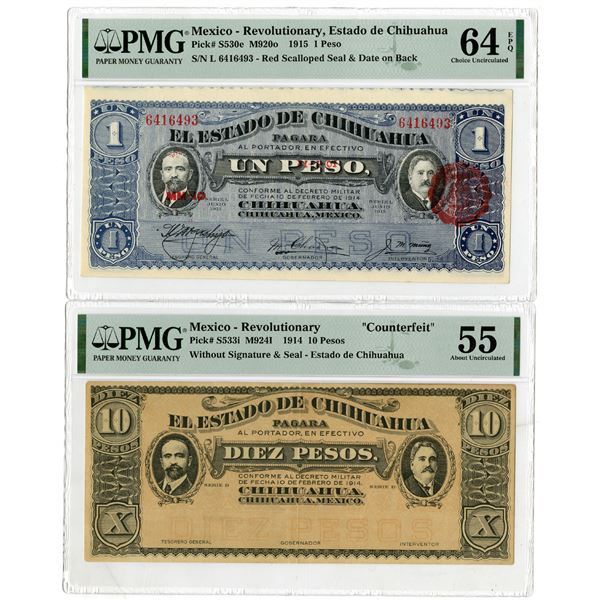 El Estado de Chihuahua, 1914-15 Issued Banknote Pair