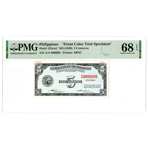 Central Bank of the Philippines, ND (1949) High Grade Essay Uniface Obverse Color Trial Specimen Ban