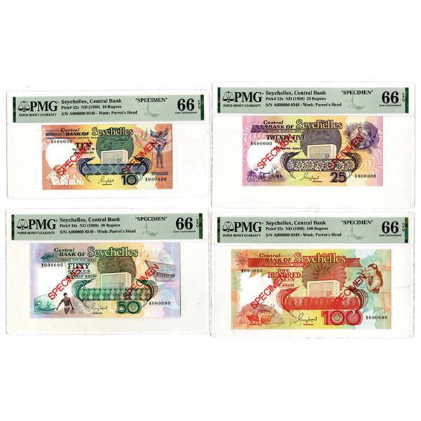 Central Bank of Seychelles. ND (1989). Group of 4 Specimen Banknotes