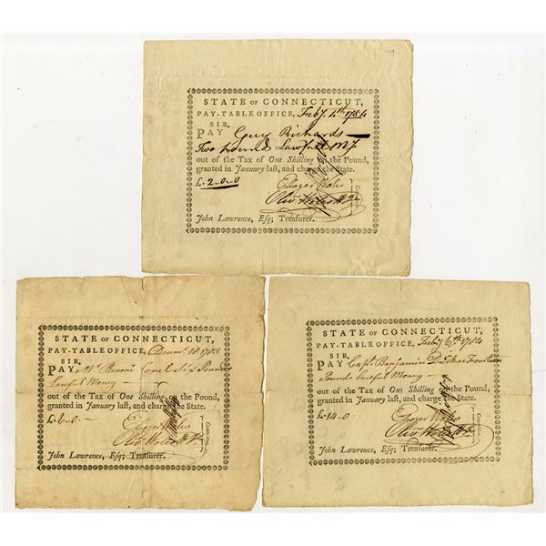 State of Connecticut, 1783-84, Pay-Table Office, Lot of 3 Tax Warrants With Text "granted in January