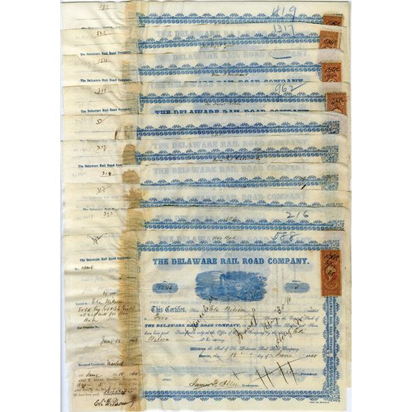 Delaware Rail Road Co., 1867-68, Group of I/C Stock Certificates