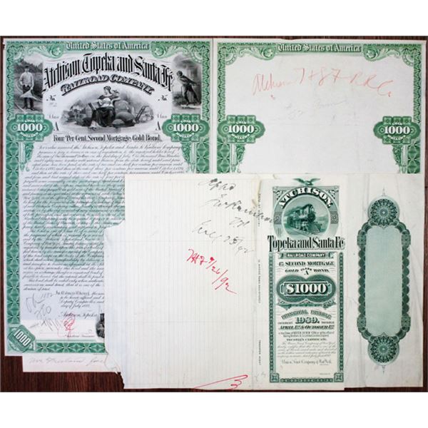 Atchison, Topeka and Santa Fe Railroad Co. 1892 Unique Production Proof Trio