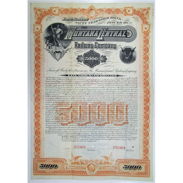 Montana Central Railway Co. 1887 Specimen Bond Archives International