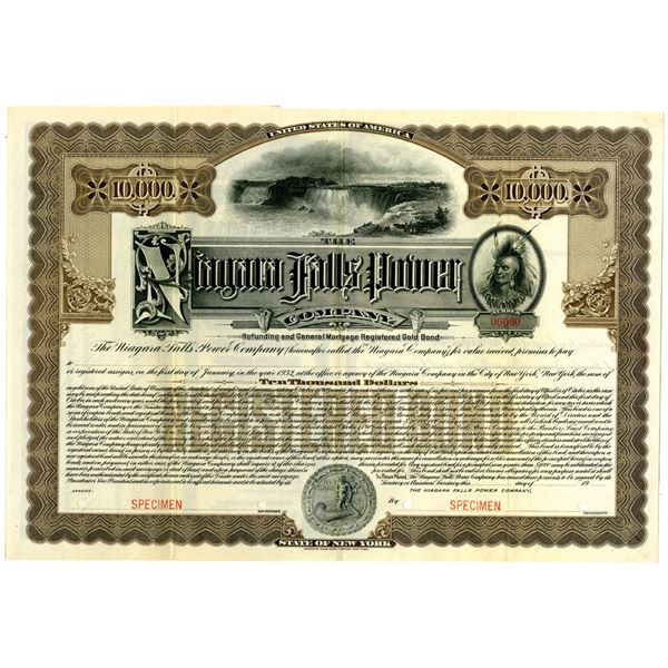 Niagara Falls Power Co. 1909 Specimen Registered Bond